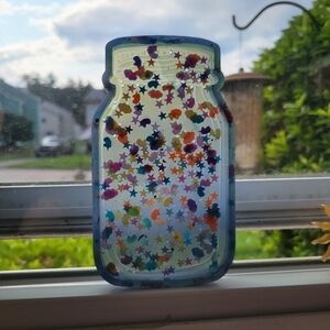NEW Handmade Resin Mason Jar Tray With Unicorn, Star Goodies Blue Colors